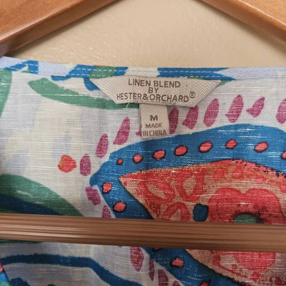 Hester & Orchard Anthropologie Linen Blend Paisley Top M Boho Resortwear Beachy - Picture 4 of 10
